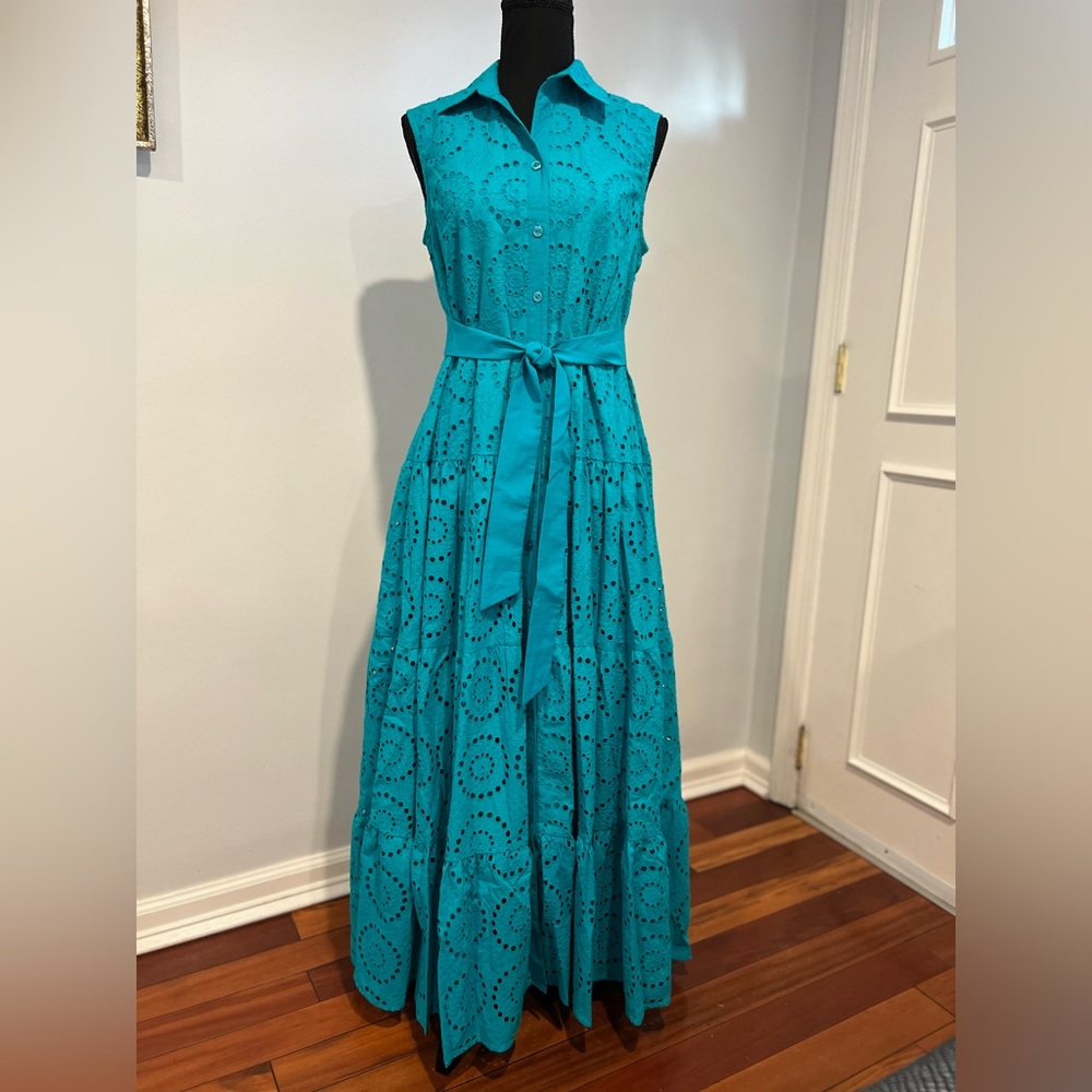 NWOT Lilly Pulitzer ❤️🔥SAMPLE❤️🔥Maxi Teal Sleeveless Eyelet Dress 10 - Picture 4 of 17